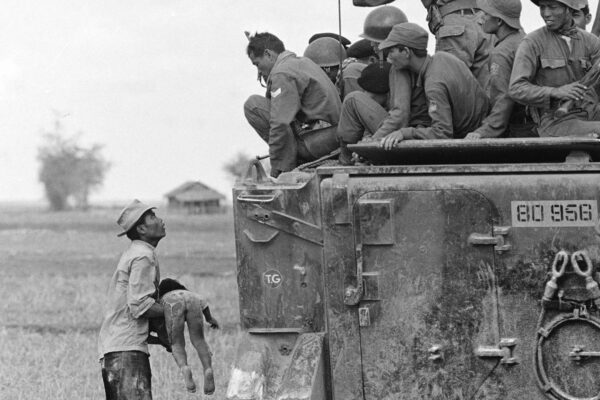 Sick child and soldiers